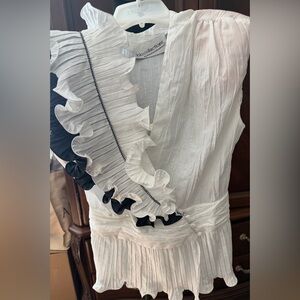 Chic White and Black Ruffled Blouse with skirt